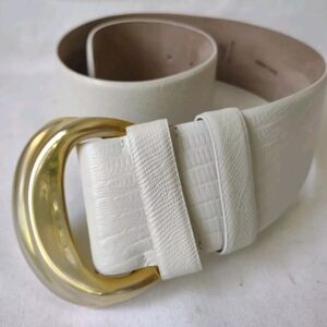 1980s/90s DKNY Donna Karan 2.5" Wide Buff Leather Belt With Jumbo Gold Buckle EX